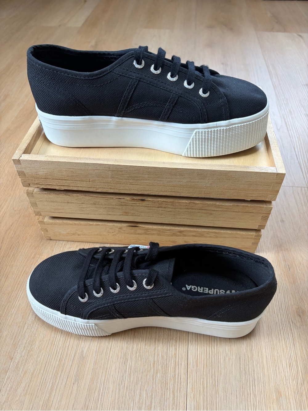 Superga Black Canvas Platform Sneakers